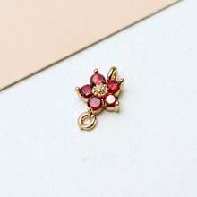 5/10件铜镀金微镶锆石双花吊坠，DIY耳环，发饰，流苏装饰材料 - 彩色 - 查看 9