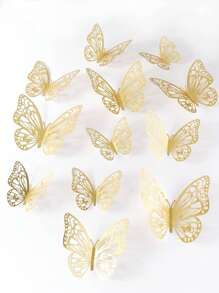 Set de 12/48/72 Piezas de Pegatinas de Mariposas 3D Huecas para Decoración de Pasteles, Boda, Sala de Estar, Hogar, Fiesta de Revelación de Sexo, Decoración de Habitación, Decoración de Pared, Pegatinas Personalizadas