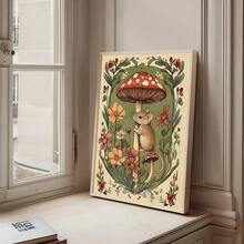 1 Framed/Unframed Warm Pastoral Plant Mushroom Mouse Children's Room Wall Art Canvas Poster Print, Minimalist Quirky Folk Art Aesthetic Decor, Suitable For Apartment, Living Room, Bedroom, Modern Home - Multicolor - View 6