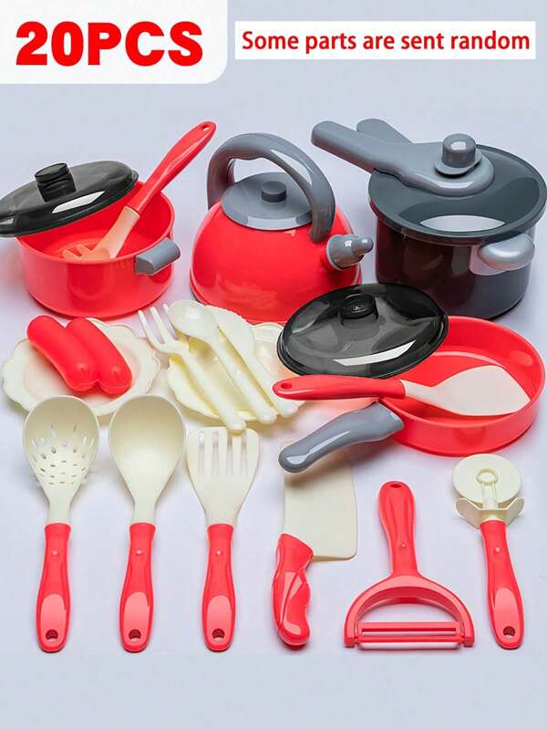 1sets Red Color Pretend Kitchen Toys, Children's Play House Cooking Set, Cooking Utensils With Cooking Pots, Birthday Gift For Boys And Girls Aged 3-12,Toys For Girls>Plastic,Kitchen Cooking,Play Dishes