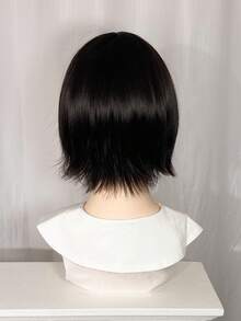 1 Piece Of Natural Black Synthetic Heat-Resistant Short Hair, 12 Inches Long, Made Of Fiber, Suitable For Daily Use, Natural And Realistic Wig. - Natural Black - View 11