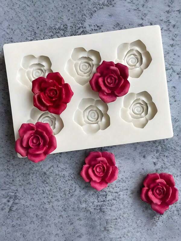 Molde de silicona en forma de rosa de 6 agujeros - Molde con diseño de flor para velas aromáticas, jabón hecho a mano, ceras derretidas, artesanía de resina y proyectos DIY | Herramienta de moldeo de silicona reutilizable y antiadherente para manualidades y elaboración de regalos. Adecuado para Halloween, Navidad y Acción de Gracias