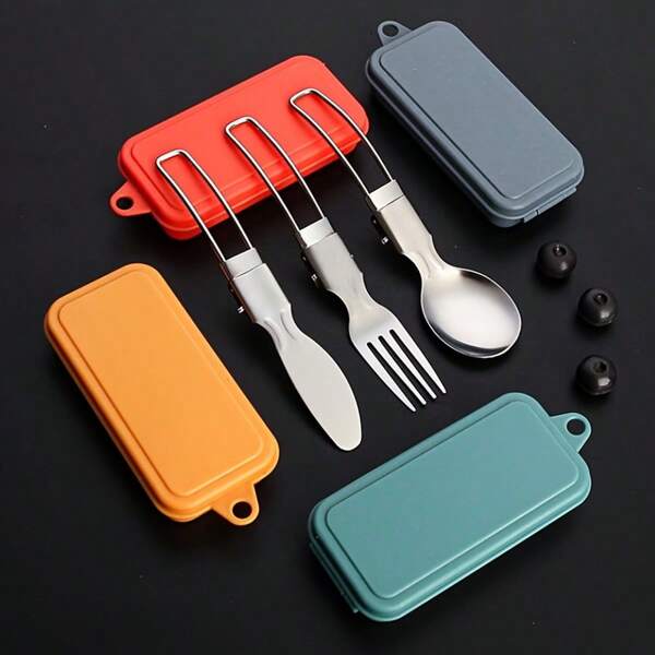 Compact Stainless Steel Cutlery Set (3pcs) – Portable Spoon, Fork & Knife | Durable, Polished Finish | Ideal For Camping, Hiking & Outdoor Dining