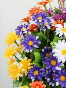 5 束户外人造花、塑料花饰、向日葵仿真花束、抗紫外线人造花灌木，适用于装饰住宅、酒店、办公室、婚礼、派对、家庭花园、阳台、别墅、庭院、窗框、婚礼、摄影和墓地装饰 - 彩色 - 查看 7