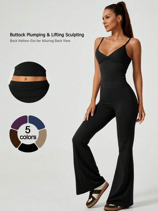 NcmRyu Women Seamless Highly Elastic Yarn Padded Bra Camisole & High Waist Pants Yoga/Sports Set, Spring & Summer