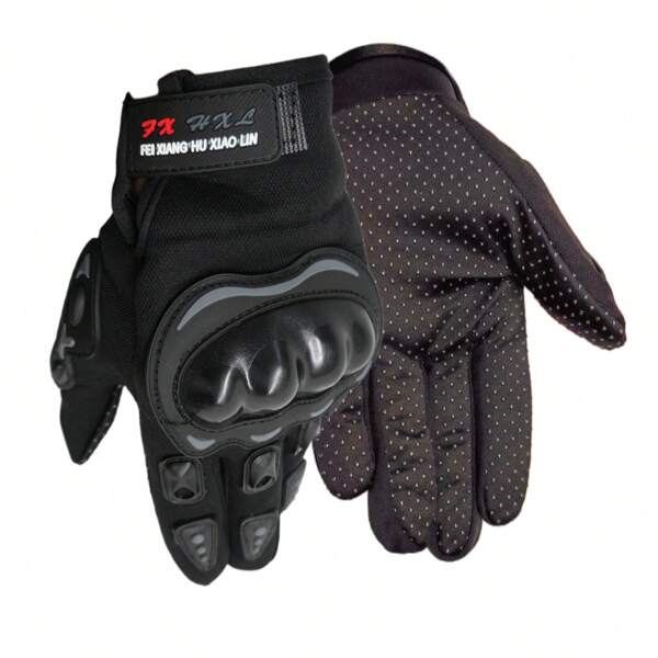 AD 1 Pair Black Motorcycle Riding Gloves, Breathable Off-Road Cycling Protective Gloves, Anti-Slip Biker Gloves