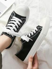Men Canvas Shoes - Black and White - View 2