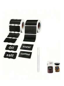 120pcs Black Reusable Waterproof Label Stickers, Wave Pattern For Kitchen Food Storage Containers, Jars, Spices, Food, Includes 1 White Chalk Marker,Mason Jars, Parties Decoration, Craft Rooms, Weddings, Storage,Glass Bottle, Home & Kitchen Supplies - Black - View 17