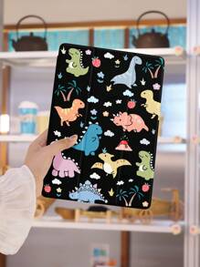 1pc Cute Dinosaur Pattern Tablet Protective Case, Black Background, Shockproof, With Pen Slot, Sleep/Wake Support, Compatible With Samsung, And IPad