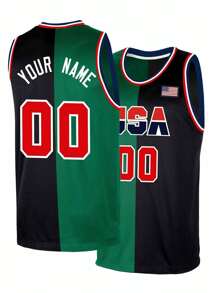 Customized Name And Number Men's Embroidered Basketball Jersey USA Black And Green Round Neck Personalized Sleeveless Shirt Party Game Training Competition Sports Top DIY S-Xxl