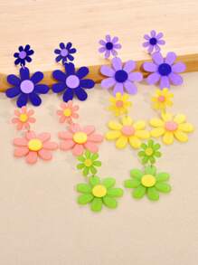 1 Pair Europe&America Brand Personalized 3D Shiny Acrylic Flower Earrings For Women