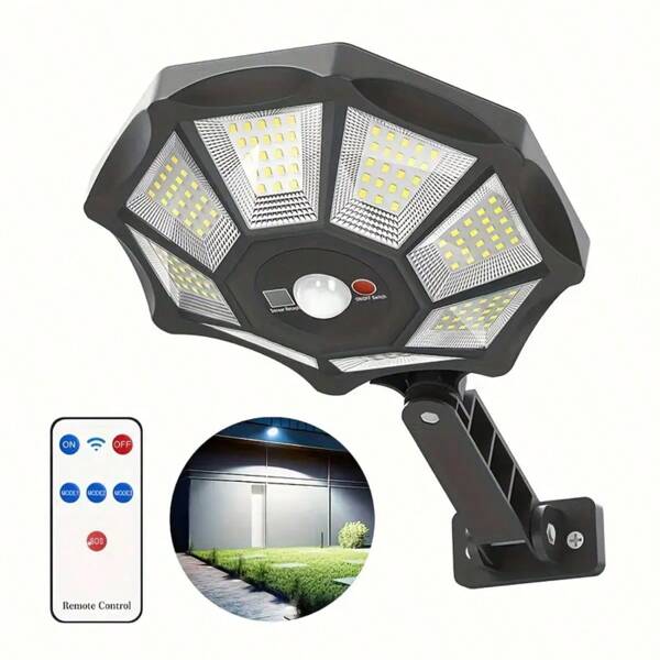 GHUSTAR Lampe solaire d'extérieur 168 LED, lampe solaire octogonale facile à installer, étanche IP65, 3 modes et angle réglable à 180° - Structure ABS durable et économe en énergie, adaptée aux jardins, chemins, parkings, patios, éclairage de secours