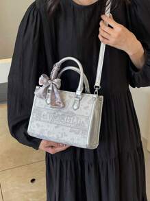 1 pieza Nuevo bolso de mano bordado de material de PU de moda, adecuado para ir al trabajo, viajes, salidas diarias, citas, regalos, simple y generoso, bolso de mujer de gran capacidad para todo