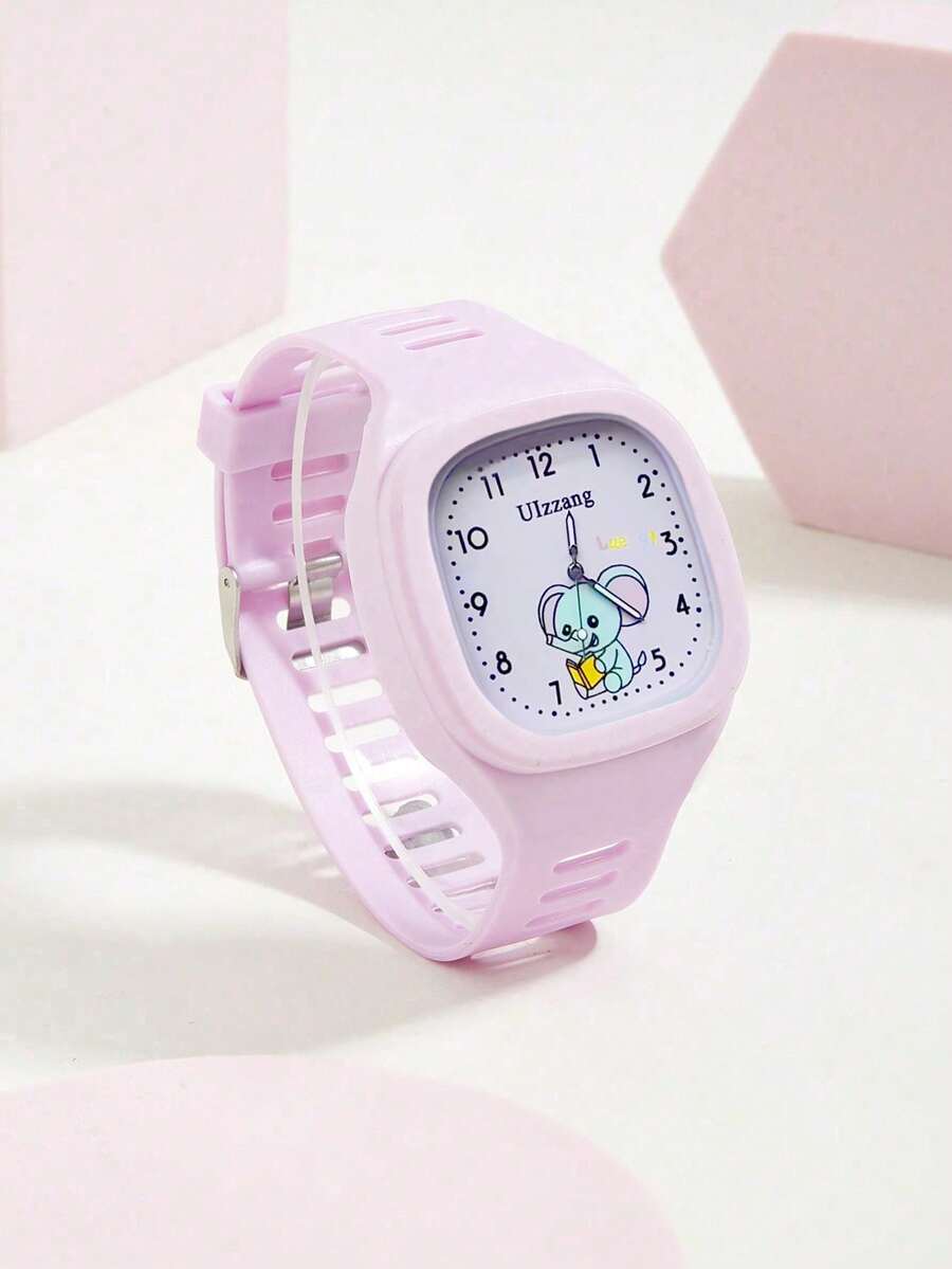 1入兒童可愛紫色大象表盤石英手錶,適合學生休閒穿著