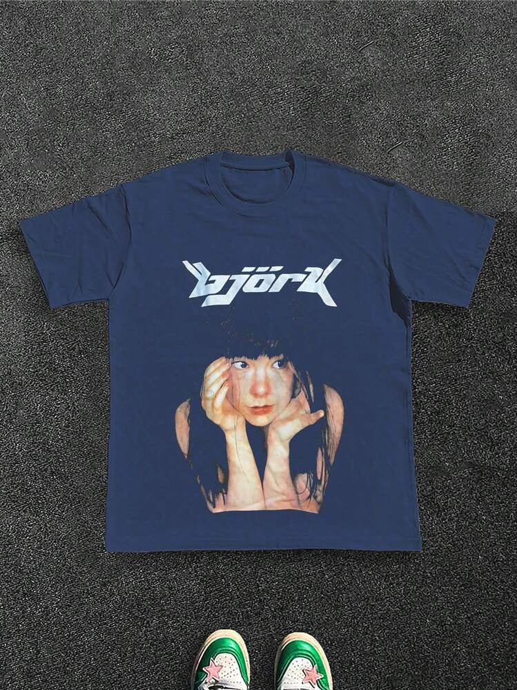 1Pcs Men's TeeK-Pop Inspired Men's T-Shirt, 100% Cotton, 220g Men's T-Shirt - 藍色 - 查看 1