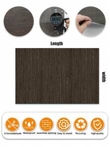1卷深色木纹自粘墙纸，防水可移除逼真木纹贴纸，乙烯基自粘装饰贴纸，适用于橱柜台面、家具、抽屉、搁板，尺寸：15.76 x 118 英寸 - 黑棕色 - 查看 9