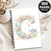 1 pieza Cuaderno de espiral con alfabeto de flores de primavera estéticas. Cuaderno de diario con letras iniciales, regalos de planificador para el trabajo, regalos perfectos para amigos, colegas, mujeres, hombres, hermanas, útiles escolares, regreso a clases