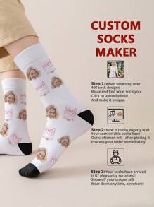 1 paire de chaussettes mi-longues pour femmes avec visages personnalisés. Chaussettes personnalisées avec photos, chaussettes amusantes et personnalisées de longueur moyenne et longue, conviennent pour des occasions comme la Saint-Valentin, les anniversaires et les cadeaux.