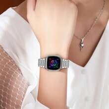 Bling Crystal Fitbit Band For Women - Rhinestone Metal Strap Compatible With Versa 3/4 & Sense 1/2 - No-Tool Adjustable Elastic Bracelet - Wedding, Cocktail, Evening Party Jewelry Watchband