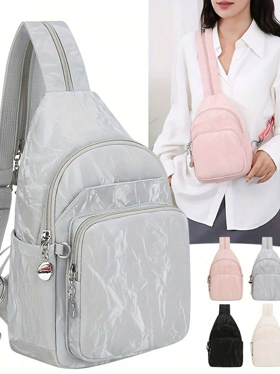 Women'S Stylish Marble-Print Backpack - Adjustable Strap, Multiple Compartments, Smooth Zipper Closure, Lightweight & Versatile Shoulder Bag In 4 Colors (White, Black, Pink, Silver Gray) - Ideal For Shopping, Photography, And Gifts, Everyday Backpack Stylish Backpack Durable Oxford Cloth