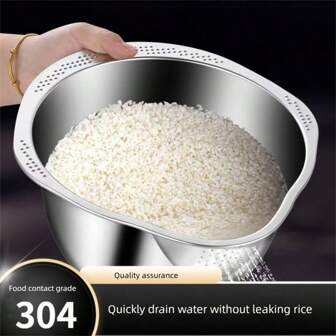 Tazón colador para lavar arroz de acero inoxidable 304, colador de arroz, colador de frutas y verduras, utensilios de cocina