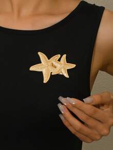 1 件精致优雅的海洋元素金色海星和贝壳仿珍珠装饰女士节日胸针，适合夏季派对、海滩度假装、节日礼物 - 金色 - 查看 2