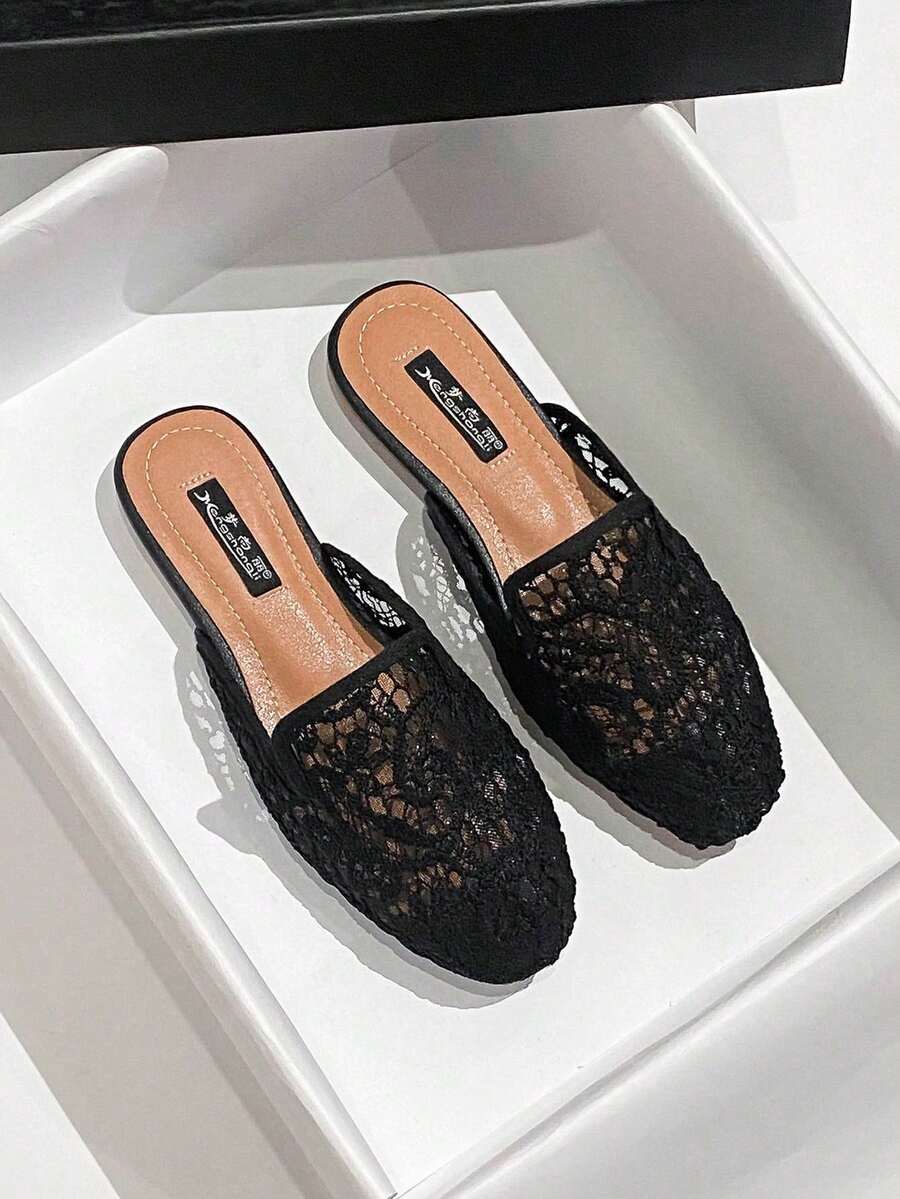 Mengshangli 2025 Autumn Women Hollow Out Breathable Mesh Closed Toe Slippers, Flat Slip-On Casual Sandals,Mule - Black - View 1