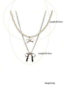 2 Pieces Of Elegant Rhinestone Bowknot & Faux Pearl Necklace, Delicate Fresh And Simple Luxury Choker Necklace For Women