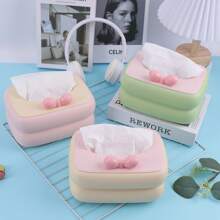 Creative High-End Tissue Box, Living Room Paper Box, Bow Tissue Box, Dopamine Tissue Box, Household Paper Box, Cute Ribbon Spring Tissue Box, Pink, Creamy Yellow, Light Green