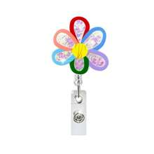 1 pezzo Porta badge retrattile con molletta a coccodrillo girevole, con fiori multicolore glitterati, adatto per infermieri, medici, ufficio, studenti e lavoratori, forniture scolastiche regalo, ritorno a scuola