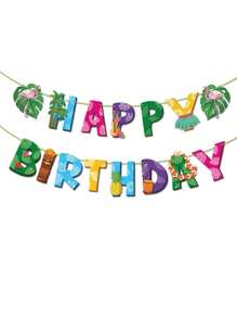 Pancarta de cumpleaños feliz de verano con tema de flamingo hawaiano, hoja de palma y Aloha para decoración de fiesta de cumpleaños de verano tropical