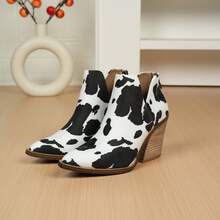 ARiderGirl Dean Womens Western Cowboy Booties With Stacked Leather Heel Slip On Fashion V Cut Ankle Booties - Bò Trắng Đen - Xem 5