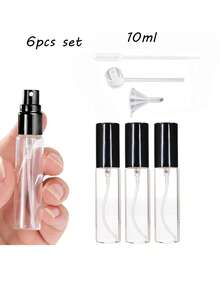 6/8件套夏季旅行便携式电镀黑色喷雾香水分装瓶，5ml/10ml容量香水小样瓶，细雾化妆瓶，保湿喷雾瓶，香水分配工具，DIY香水容器，送给家人和朋友的生日礼物，节日礼物