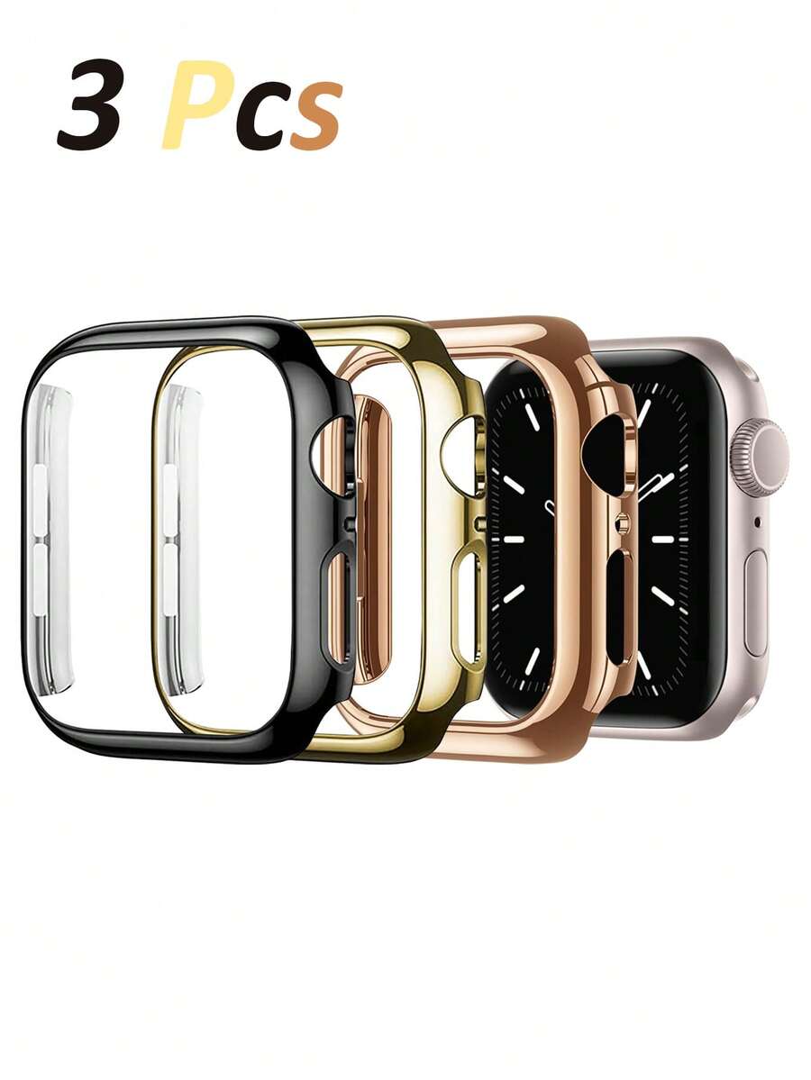 三件套运动休闲手表表壳，兼容 40mm、41mm、42mm、44mm、45mm、46mm 和 49mm 表盘。时尚防震硬质 PC 表壳（无玻璃），兼容 Ultra/11/10/9/8/7/6/5/4/SE，男女款均适用。易于安装和拆卸，触控灵敏。三色组合套装。