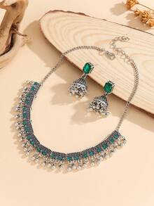 3pcs/Set Vintage Rhinestone Jewelry Set, Traditional Accessory, Includes Beaded Tassel Necklace And Earrings, Suitable For Women's Daily, Festival, Wedding And Party Wear/Jewelry Gift - Multicolor - View 10