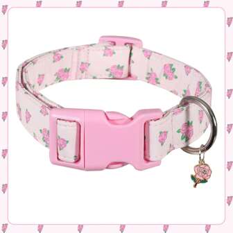 1pc Cute Dog Collar With Flower Pendant, Adjustable Soft Comfortable Pet Floral Print Collar Suitable For Small, Medium, Large Dogs, Pink