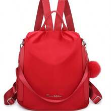 1pc Women's Anti-Theft Waterproof Backpack (13L), Convertible Backpack With Removable Handles And Pom-Pom, School Backpack - Red - View 4