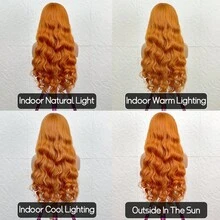 18 Inch Women's Wavy Copper Red 13x4 Transparent Lace Front Wigs Ginger Orange 350 Body Wave 13*4 HD Lace Frontal Wig 200% Density Pre Plucked Pre Bleached Knots Short Bob Wavy Hair Heat Resistant Fiber Synthetic Mixed Human Blended Hair Wig Natural Look Body Wave Colored 350# (14-36inch) For Daily&Party&Halloween Cosplay - S350 - View 8