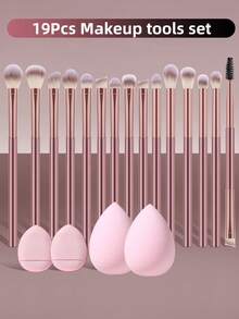 Professional Comfort Makeup Tool Set& 19pcs/ Makeup Brushes Set & Eyeshadow Brush & Finger Puff & Makeup Sponge & Multifunctional Makeup Tools For Daily Makeup On Face