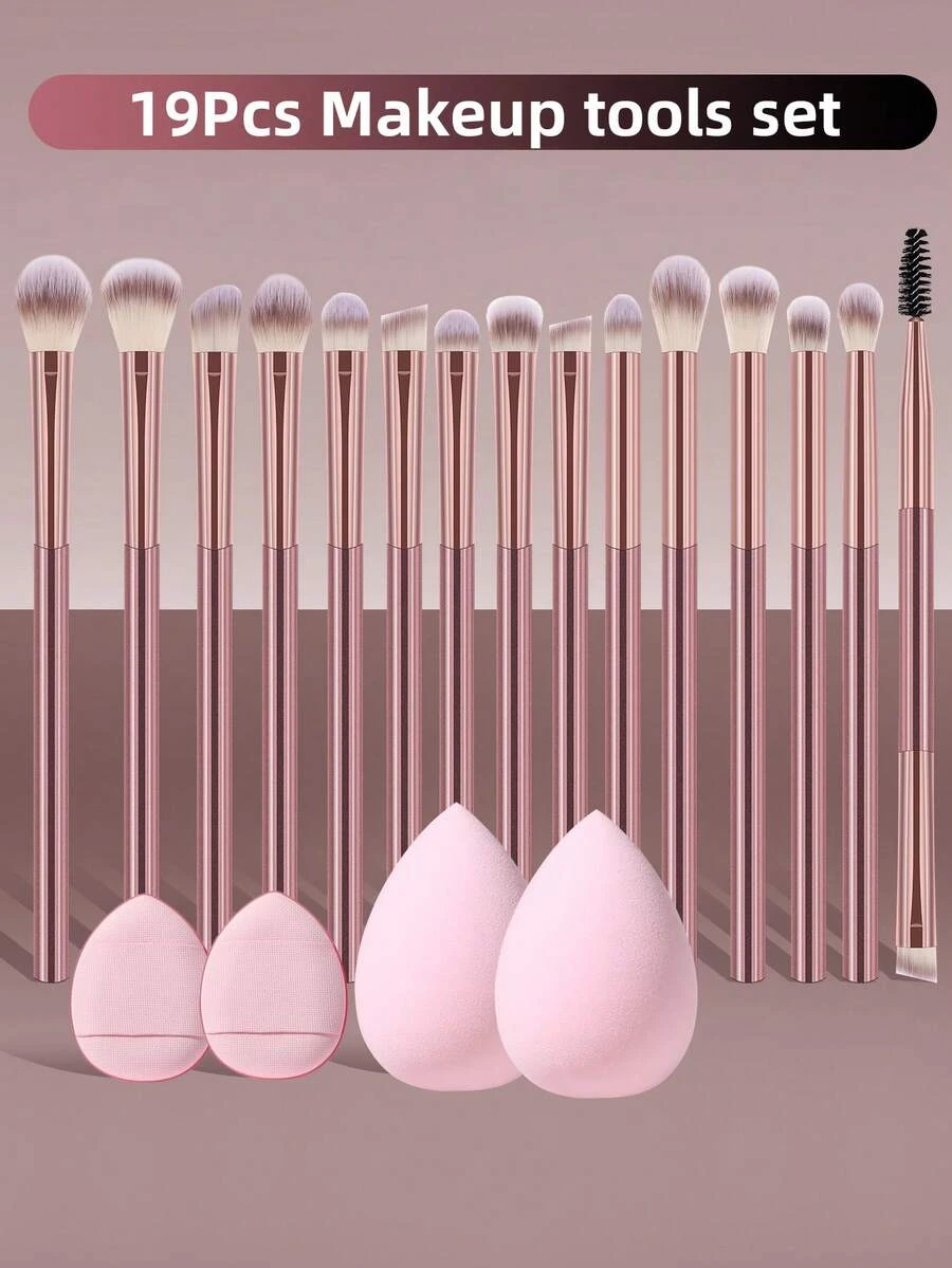Professional Comfort Makeup Tool Set& 19pcs/ Makeup Brushes Set & Eyeshadow Brush & Finger Puff & Makeup Sponge & Multifunctional Makeup Tools For Daily Makeup On Face