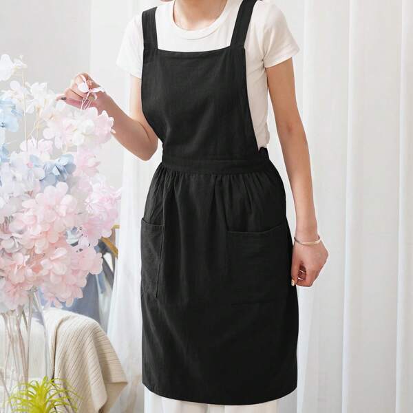 1pc Apron Dress With Pocket, Cute Artist Cooking Apron For Kitchen, Baking, Gardening, Painting