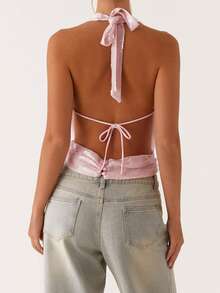 Womens Y2k Halter Top Sequin Sparkly Cowl Neck Tank Tops Sleeveless Backless Glitter Camisole Going Out - Hồng - Xem 6