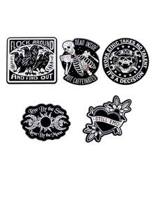 5Pcs Vintage Moon And Sun Enamel Pin Brooch Pines Lapel Pins Badge On Backpack Clothing Accessories Punk Jewelry Gifts - Black and White - View 9