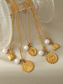 1 件波西米亚不锈钢复古法蒂玛之手和邪眼吊坠项链，复古独特设计，波西米亚时尚配饰，适合女性