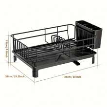 Escurridor de platos, escurreplatos para encimera de cocina, escurridor de gran capacidad con soporte para cubiertos, organizador de cocina para platos, cucharas y tenedores, color negro