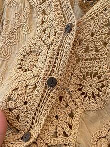 JIANHU Petite Boho Crochet Cardigan - Romantic Floral & Geometric Lace Cover-Up For Vacation & Daily Wear | Lightweight V-Neck Button-Up Knit (Perfect For Petite Frames)