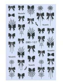 5D 万圣节蝴蝶结蜘蛛网指甲贴纸 2 件黑白蝙蝠蜘蛛网秋冬节日设计 DIY Y2K 自粘凝胶抛光贴花滑块沙龙美甲装饰配件美甲用品