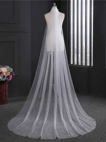 1pc 3 Meters Long 1.5 Meters Wide Simple White Bridal Veil With Train, Suitable For Wedding Wearing