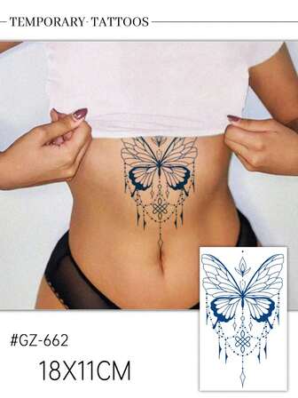 1 件蝴蝶链印花临时纹身贴纸，带有蝴蝶和链条图案的草本假纹身，防水且易于使用，适用于男女的手臂、腿部和腰部，持续 7-14 天，是派对、礼物、旅行和音乐节的必备品
