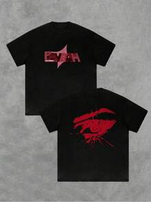 1Pcs Men's TeeArtistic Tee With Bold Eye Design, 100% Soft Comfortable 220g Thick Cotton Men's T-Shirt - Black - View 1